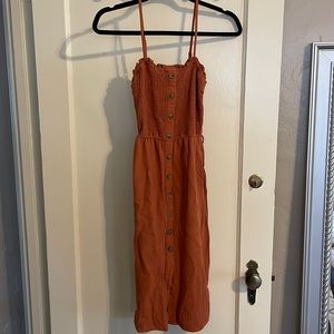 Abercrombie & Fitch Button Up Smocked Midi Dress